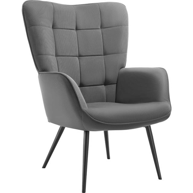 Tectake Armchair Hygge Without Stool Fine Cord Anthracite And Black, Black