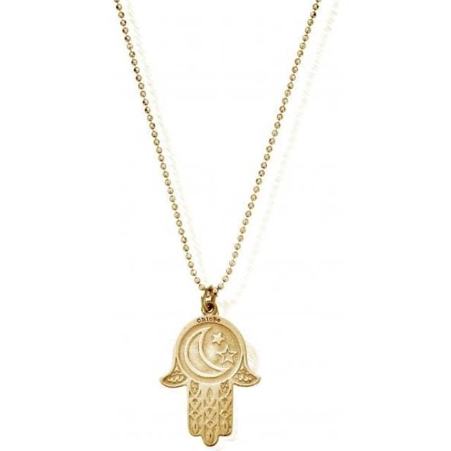 Gold Diamond Cut Moon & Stars Hamsa Hand Pendant GCDC1618