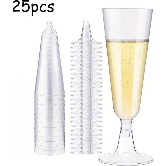 SHEIN 25/50pcs Champagne Flutes Plastic Champagne Flutes Reusable,Soft Drinks Cups Glitter Champagne Flutes Reusable Stemmed Party Wine Cups Cocktails,For G