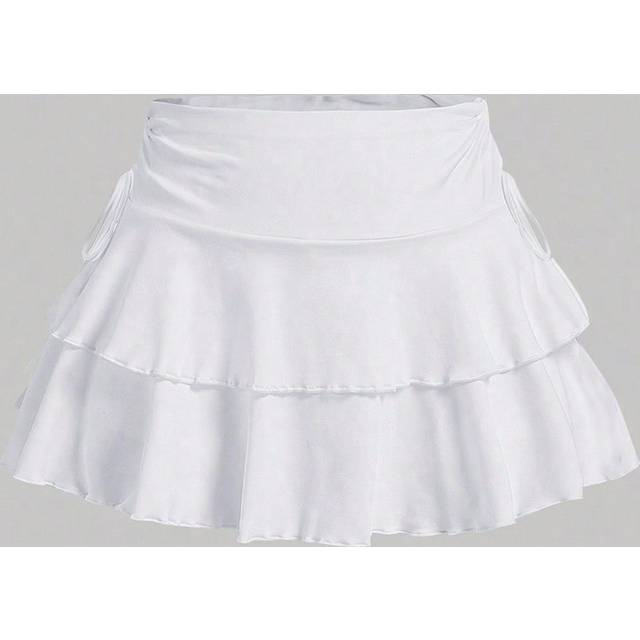 SHEIN Teen Girls  Drawstring Waist Ruched Casual Skirt With Attached Safety Shorts