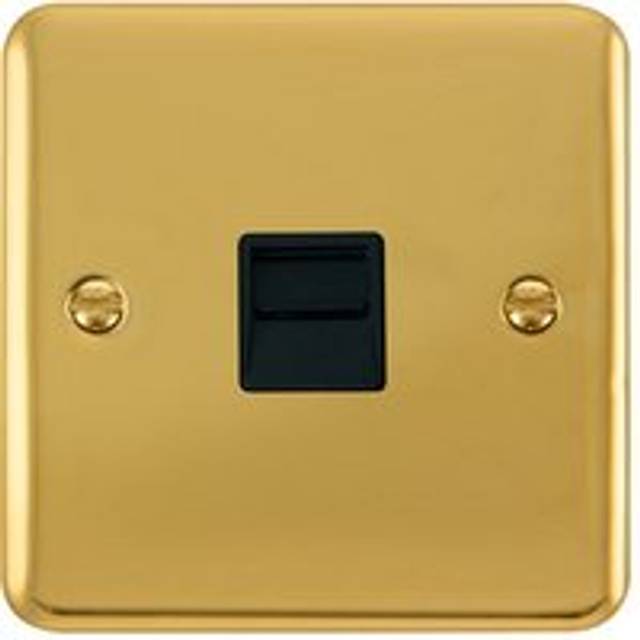 Curved Polished Brass Master Telephone Single Socket - Black Trim Se Home