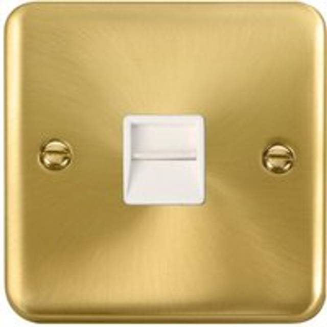 Curved Edge Satin / Brushed Brass Secondary Telephone Single Socket - White Trim Se Home