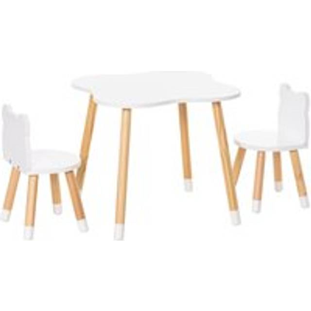 HOMCOM 3 Piece Kids Table and Chair Set with 2 Bear-shaped Chairs - White | TJ Hughes