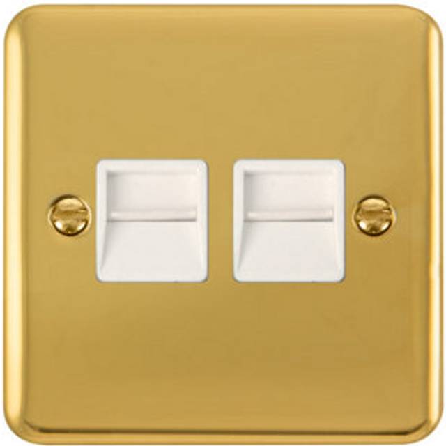 Curved Polished Brass Secondary Telephone Twin Socket - White Trim Se Home