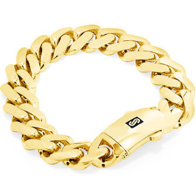 10k yellow gold miami cuban 15mm monaco link chain mens bracelet 7.5" 8" 8.5" 9"