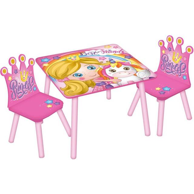 (Princess) Kids Wooden Table & 2 Chairs Themed Set Room Desk