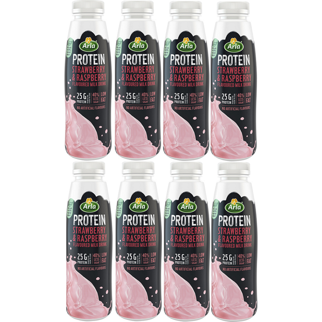 Arla Protein Shake Strawberry & Raspberry Milkshake Drink 8x482ml Best Before September 2025