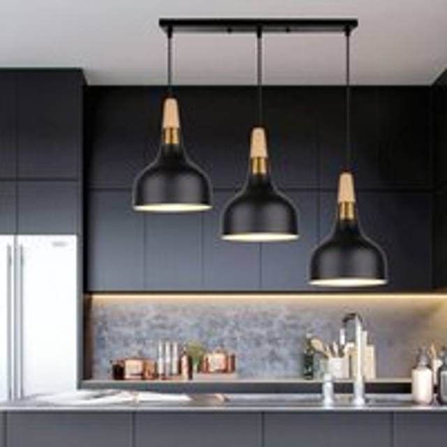Retro Pendant Light 3-Heads Vintage Pendant Light Modern Ceiling Light Indoor Pendant Light White Metal Wood Pendant Lights