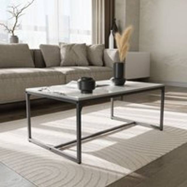 SHEIN Coffee Table With Aluminum Alloy Frame Legs White Slate End Side Table Coffee Table For Living Room Home Office