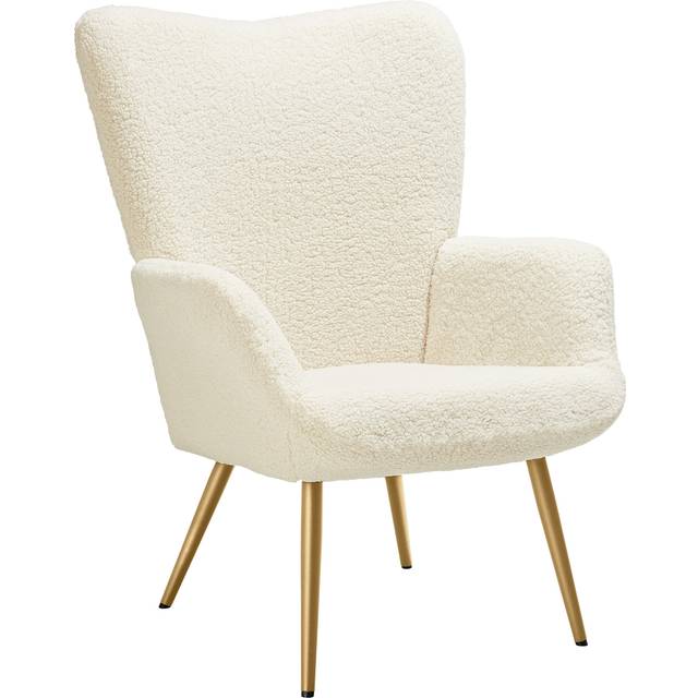 Armchair Hygge - padded, armrests and ergonomic backrest, 150 kg load capacity - without stool, Bouclé cream/gold