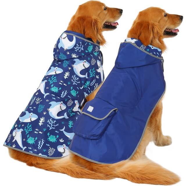 HDE Reversible Dog Raincoat Hooded Slicker Poncho Rain Coat Jacket for Small Medium Large Dogs Sharks - XL