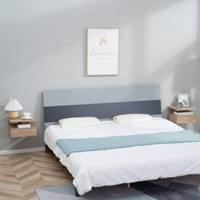 HOMCOM Nightstand Set of 2 - Wall Mounted Bedside Cabinet - Oak Tone | TJ Hughes