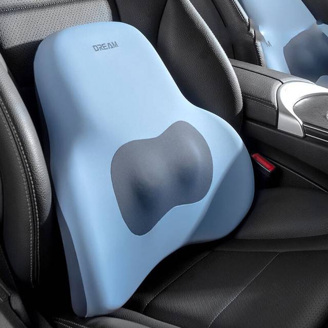 (Blue-Waist pillow) Car Adjustable Neck Headrest Pillow Waist Support Cushion Breathable Memory