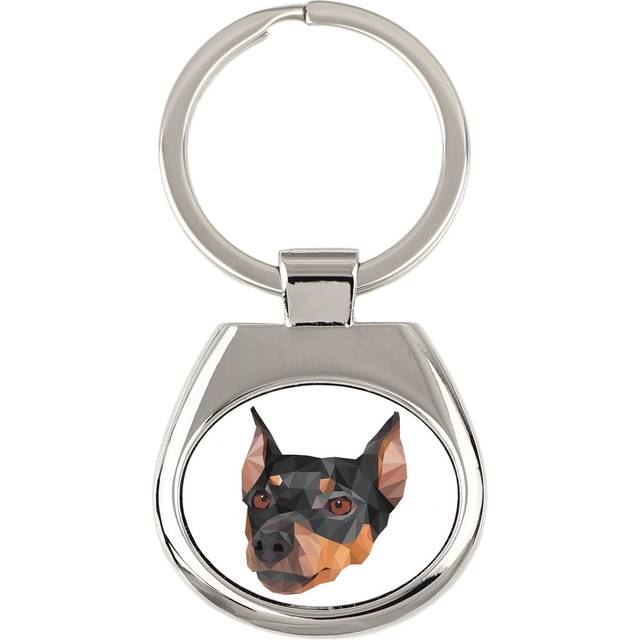 German Pinscher - geometric keychain with a photo and the inscription Art-Dog white