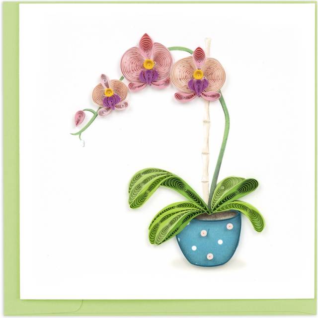 Quilling A Pink Potted Orchid Peaceful Plant Hand-Finished Art Greeting Card