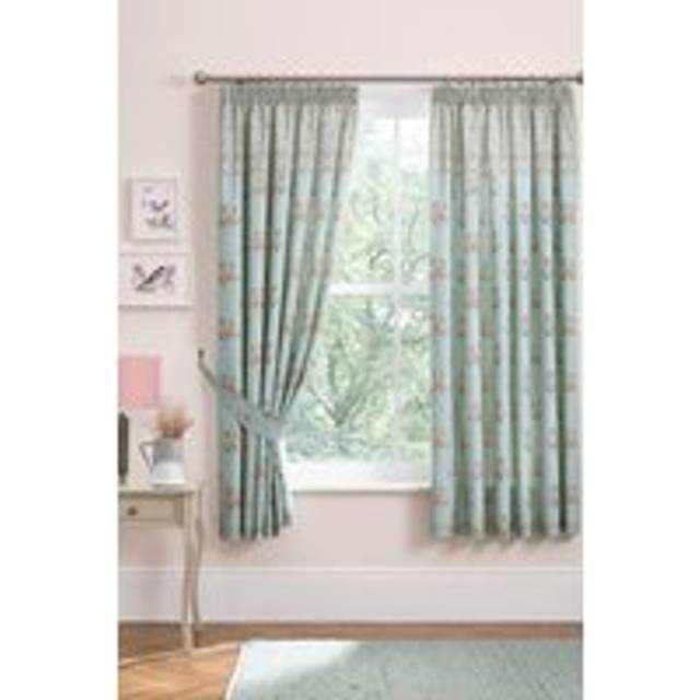 Dreams & Drapes Lorena Patchwork Lined 66 x 72 Ready Made Curtains Duck Egg - Blue