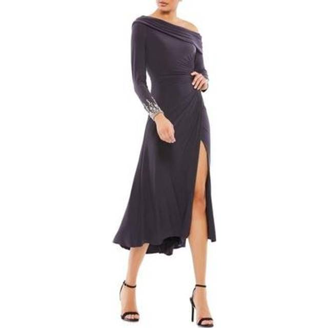 Mac Duggal Foldover Jeweled Midi Dress