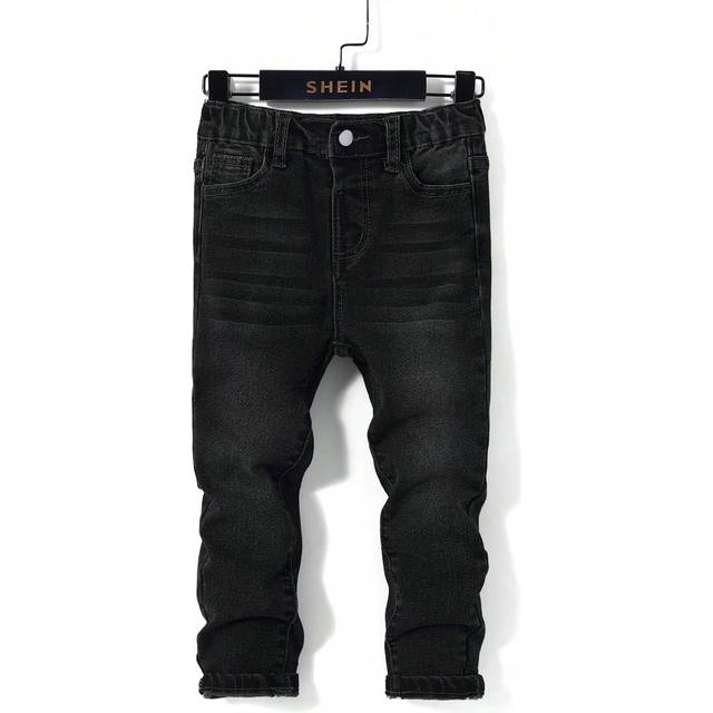 SHEIN Young Boy 1pc Black Comfortable And Refreshing Dark Wash Design Elasticity Jeans For Dailywear And Back To School