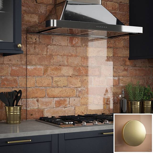 Clear Glass Kitchen Splashback (brushed Brass Caps) 900mm X 750mm, Clear