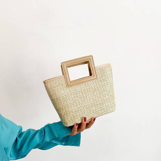 SHEIN Casual Solid Color Contrast Binding Double Handle Straw Bag, For Women, Rookies & White-Collar Workers,For Lady,For Female Portable For Business/Commu