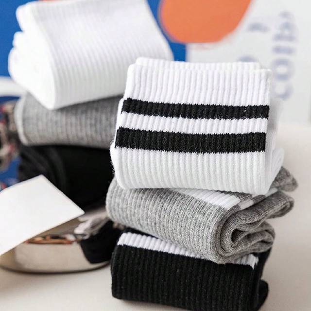 SHEIN 1/3/6pairs Black/White/Grey Solid Colored Double Stripe Unisex Mid-Calf Socks For Outdoor Activities Mid-Calf Casual Socks Unisex Winter Socks Thick S
