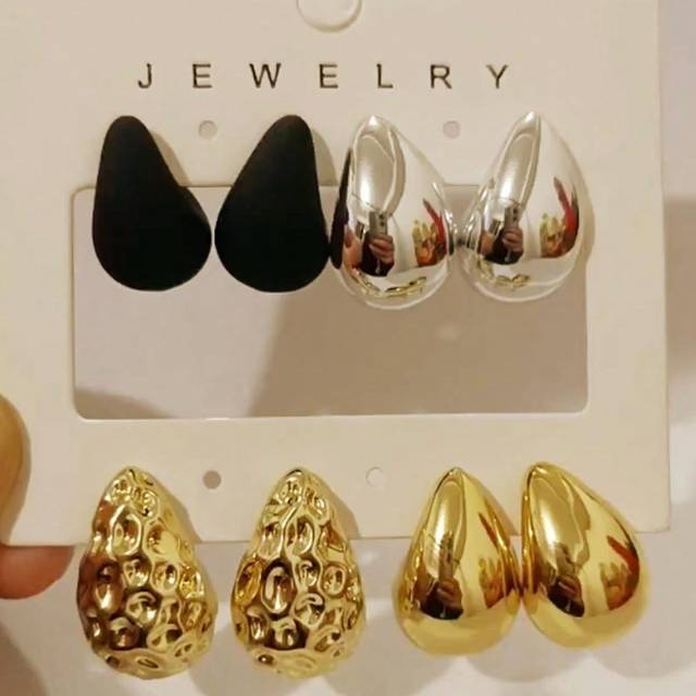 SHEIN 8pcs/Set Fashion Colorful Waterdrop Stud Earrings, UV Color Retention Plating, Lightweight CCB Material, Smooth Metallic Finish Jewelry