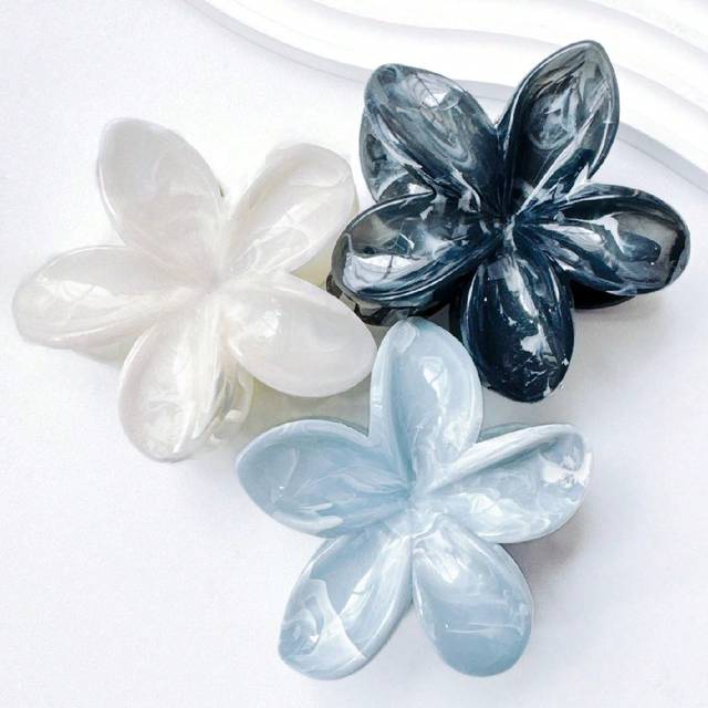 SHEIN 3pcs/Set Women Minimalist Marble Color Acrylic Floral Hair Clips For Updo, Elegant Versatile Hair Accessories For Daily Wear,Flower Claw Hair Jaw Clip