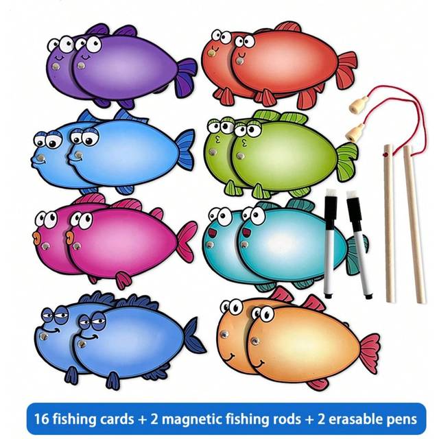SHEIN Erasable Magnetic Fishing Toys Montessori Learning Supplies Toddler Education Toys For Kids Written Card Rewritable Board Kids Words Learning Teaching
