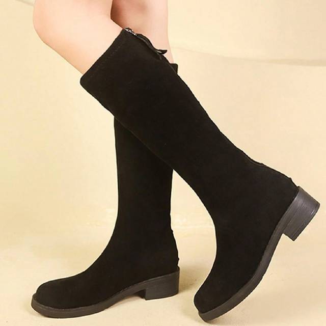 SHEIN Women&#39;s Black Over-The-Knee Boots, New Winter High Heel Long Boots, Flat Non-Over-Knee Long Boots, Suede Thick Heel Shoes