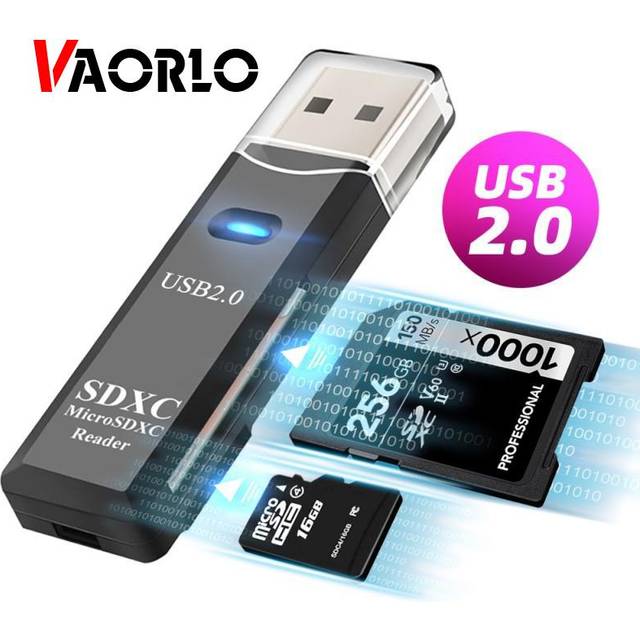 (White) VAORLO Mini Card Reader USB2.0 2 IN 1 for PC Micro SD TF Card Memory Reader Multi-card Writer Adapter Flash Drive Laptop Accessories