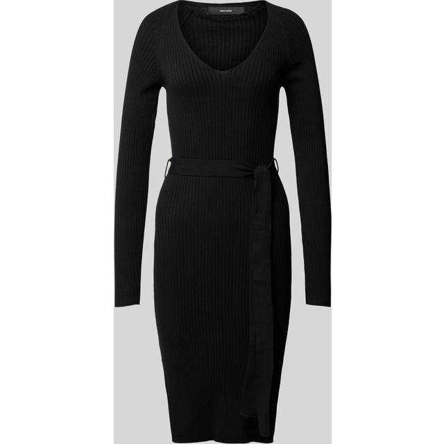 Tie-Waist Bodycon Dress - Black - XS