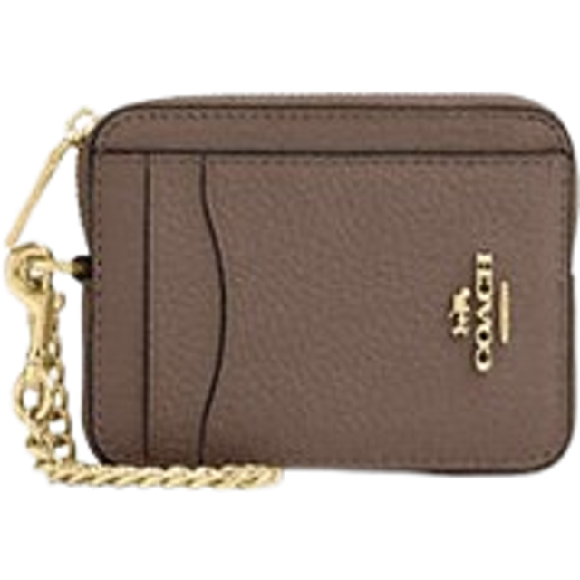 Coach Womens Refined Pebbled Leather Zip Card Case - Brown - One Size