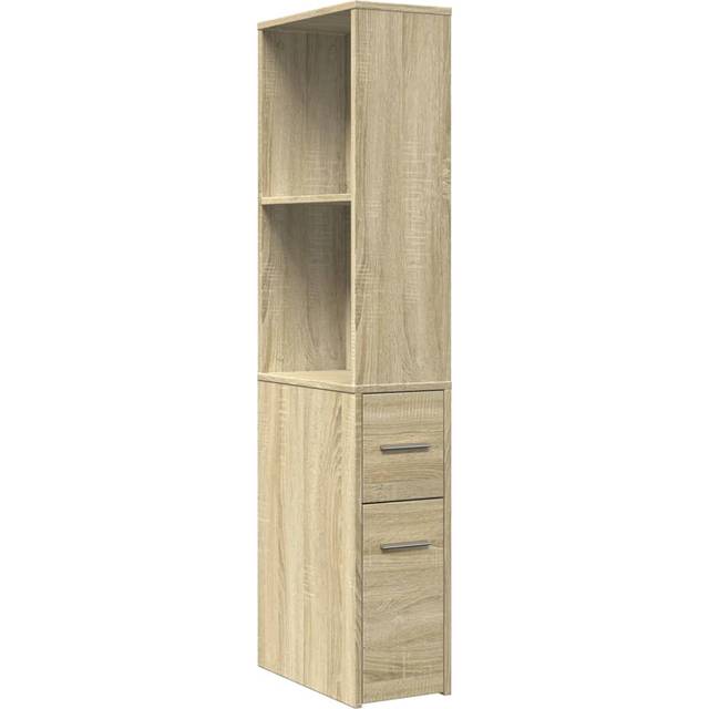 vidaXL Narrow Bathroom Cupboard with Wheels Sonoma Oak Engineered Wood - Brown