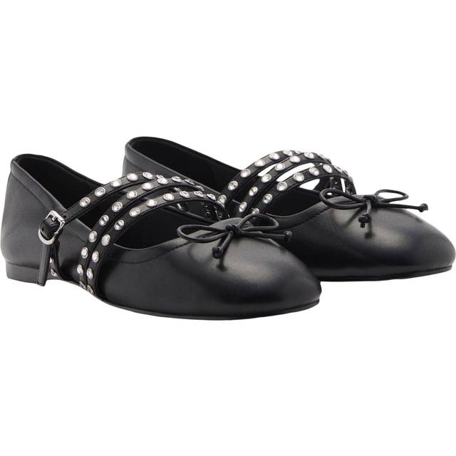 Mango Studded Ballet Flats With Straps Kvinde Black Snøresko hos Magasin