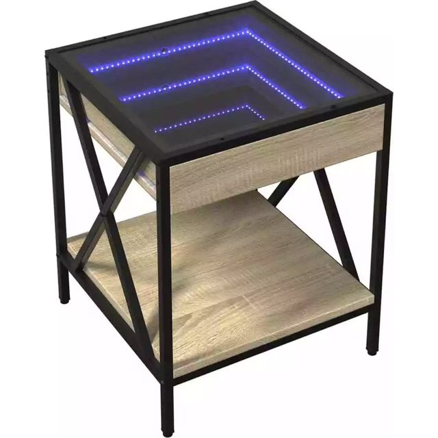 vidaXL Bedside Table with Infinity LED Sonoma Oak 40x40x49 cm - Brown