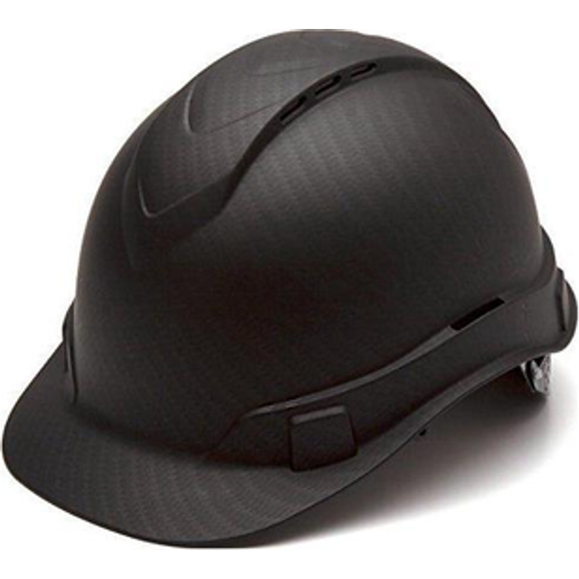 Pyramex Ridgeline Cap Style Hard Hat 4 Point Ratchet Vented Matte Black Graphite Pattern