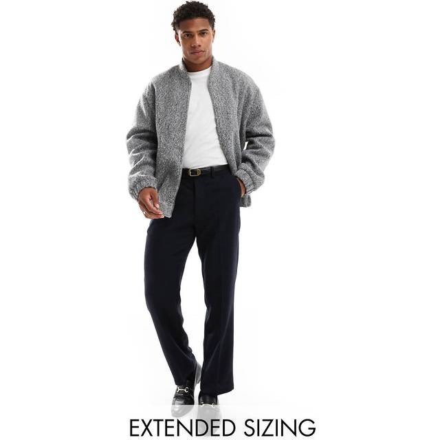 ASOS DESIGN – Grå bomberjacka i ullook med oversize-passform-Grå/a