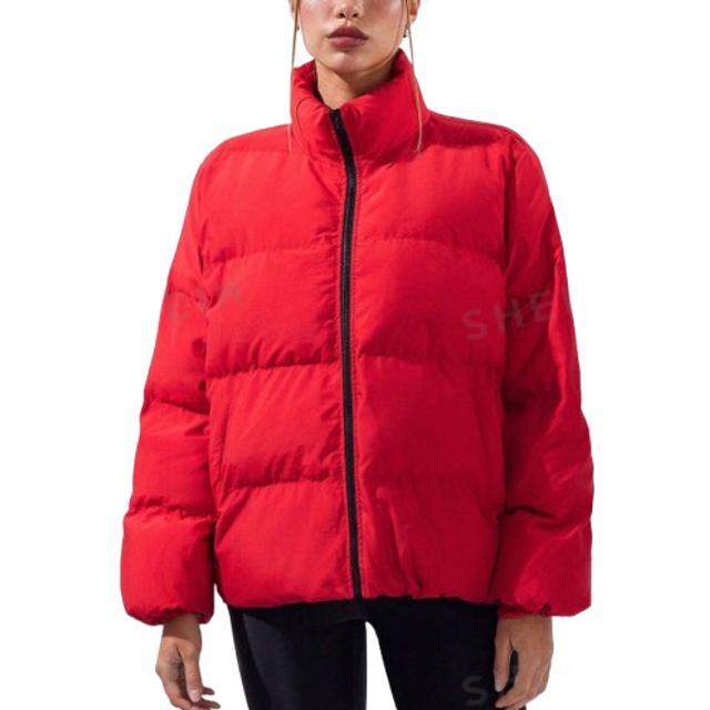 SHEIN Contrast Zipper Turtleneck Red Women Winter Coats
