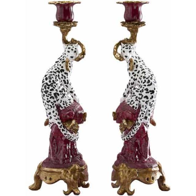Set of 2 Candleholders Leopard, Hand-Painted