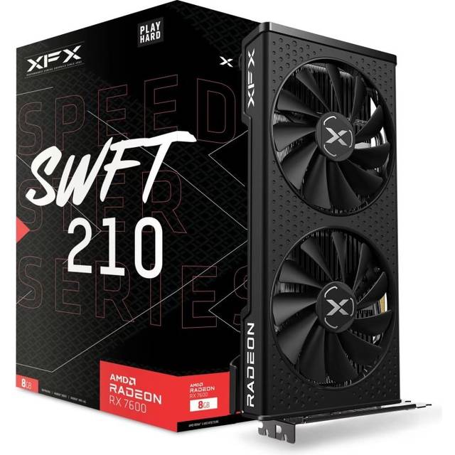 XFX SPEEDSTER SWFT210 RADEON RX 7600 CORE spelgrafikkort med 8 GB GDDR6 HDMI 3xDP, AMD RDNA™ 3 (RX-76PSWFTFY)
