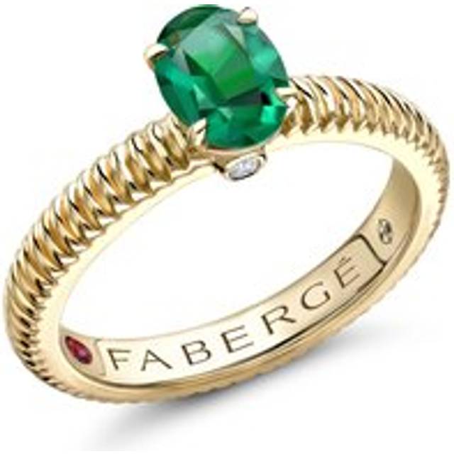 Faberge Colours of Love 18ct Yellow Gold Emerald Diamond Fluted Ring - 68