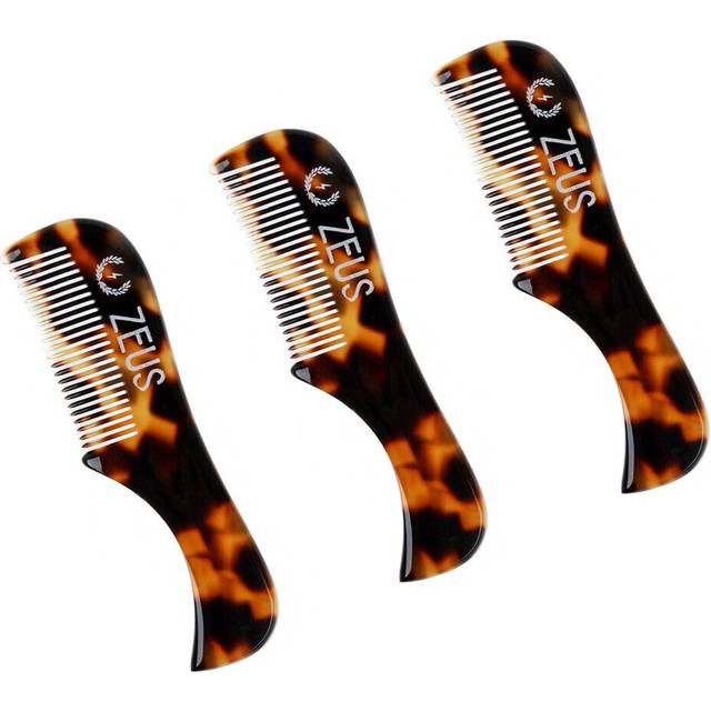 ZEUS 3Pack Handmade SawCut Mustache Comb  Fined Toothed  Durable Cellulose  Hand Polished  Pocket Comb  Beard Comb for Mustac