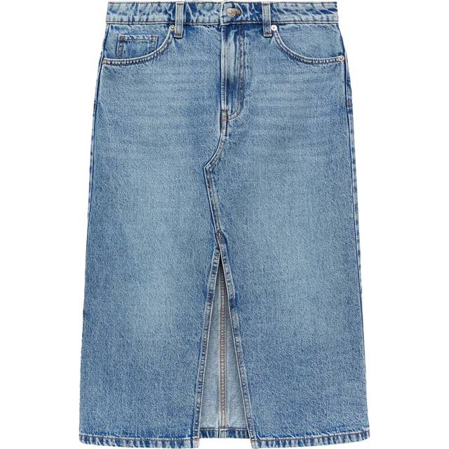 Mango Sole Denim Midi Skirt, Open Blue