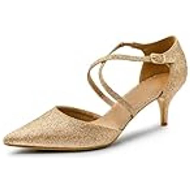 Where's That From Wheres Womens 'Kennedi' Wide Fit Low Kitten Heel With Crossover Strap - Gold - Size 6 Wide Fit (UK Shoe)