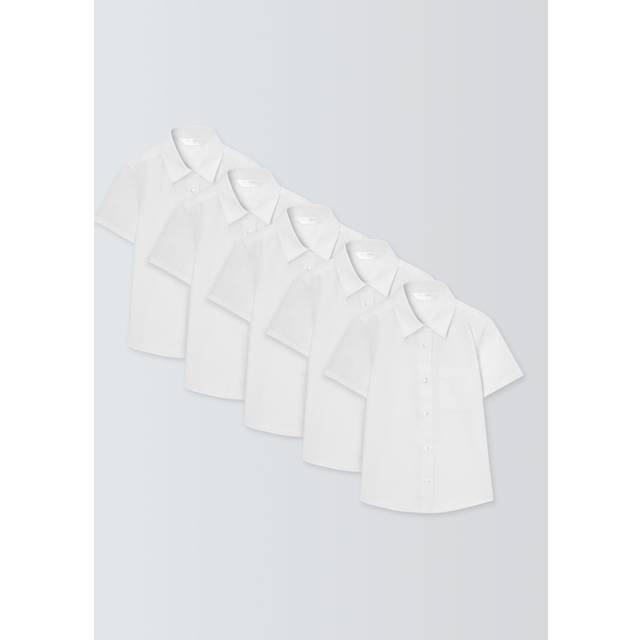 John Lewis ANYDAY Girl's Short Sleeve Patch Pocket School Shirts, Pack of 5, White