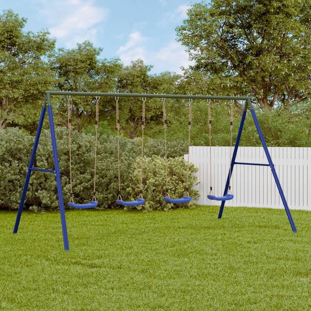 vidaXL Outdoor Swing Set with 4 Swings, Blue