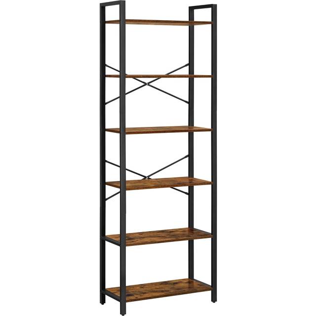 VASAGLE Hylla 6 nivåer, bokhylla, förvaringsmöbler, för kontor, vardagsrum, sovrum, 30 x 66 x 186 cm, industristil, rustik brun och svart LLS062B01