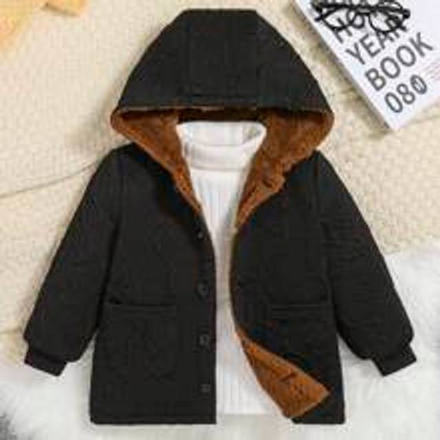 SHEIN Baby Boy Dual Pocket Teddy Lined Hooded Coat Without Sweater