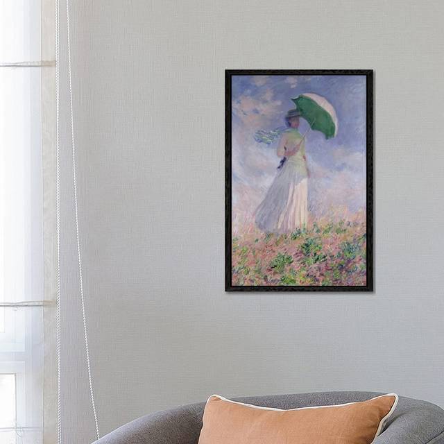 Woman With A Parasol Turned To The Right, 1886 by Claude Monet - Gallery-Wrapped Canvas Giclée on Canvas - Black Framed (66.04cm H x 45.72cm W x 3.81cm D)