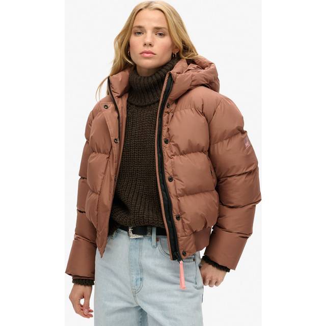 Superdry Hooded Sports Padded Bomber Jacket - Brown, Brown, Size 12, Women